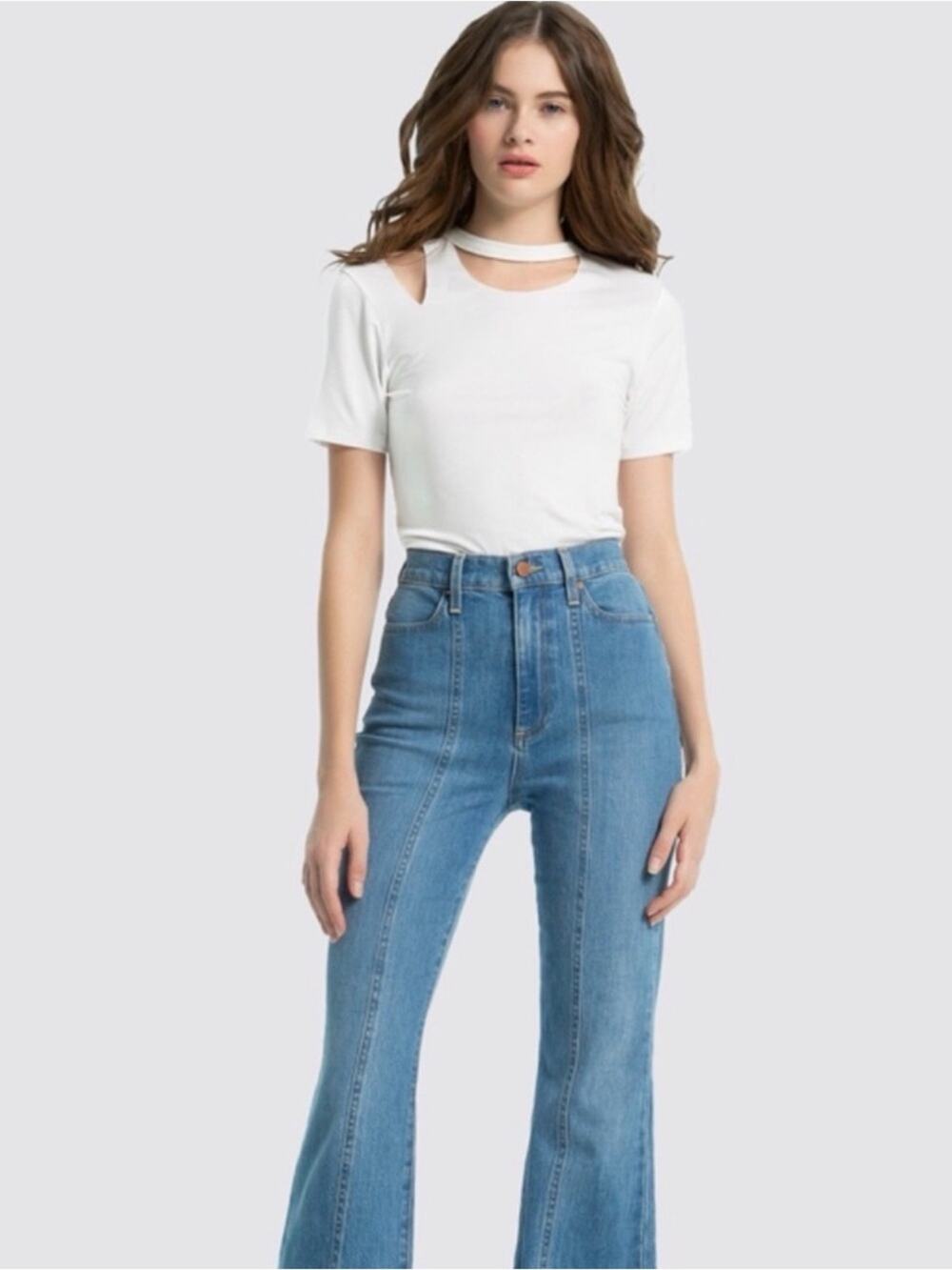 Alice+Olivia Classics Knit Roslyn Short Sleeve Cut Out Tee Fitted Small